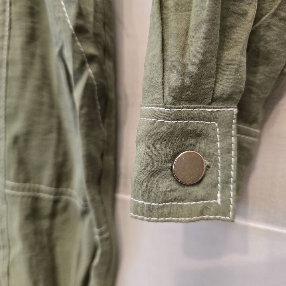 {XS} NWT (NO BELT) Zara Olive Green Modal Long Sleeve Constrat Stitch Jumpsuit - Picture 5 of 9